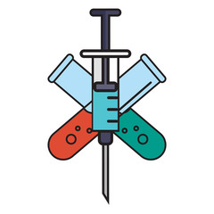 Vaccination symbol with syringe and crossed test tubes