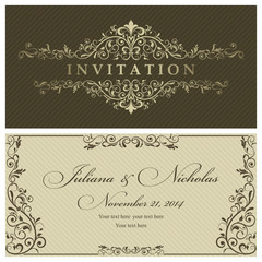 Set of 2 Wedding Invitation card Baroque
