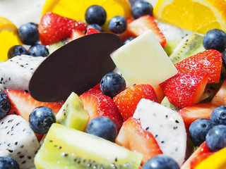 close up colorful mix fruit cake topping