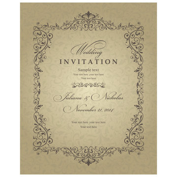 Wedding Invitation cards in an vintage-style brown and gold.