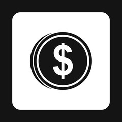 Coin dollar icon in simple style isolated on white background. Monetary currency symbol vector illustration