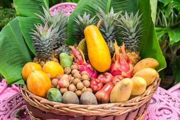 plate full of exotic thailand fruits