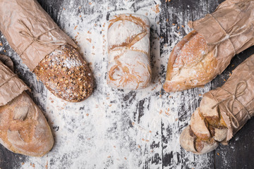 Bakery concept background. Bread sorts with copy space