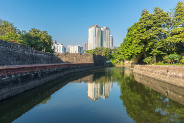 Fototapeta na wymiar The view of Fort Santiago and buildings along the Pasay River, I
