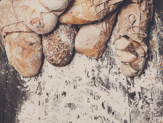 Bakery concept background. Bread sorts with copy space