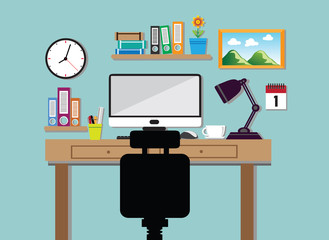 Flat modern design vector illustration concept of creative office room interior workspace.