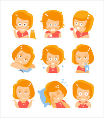 Little Red Head Girl Cute Portrait Icons