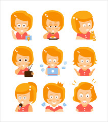 Young Red Head Girl Cute Portrait Icons