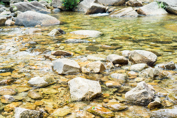 Stones and pebbles under water, stone at waterfall