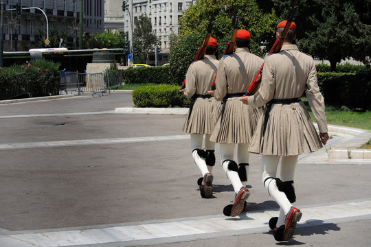 Evzones leaving the Constitution in Athens