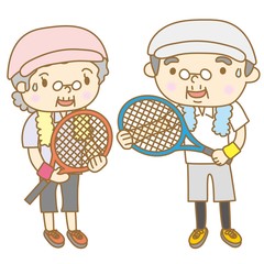 テニスをするシニア世代