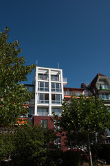 modern architecture from public road before blue sky in Germany