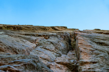 Rocky cliff or rock formation equipped for recreational climbing or top rope climbing