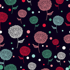 Seamless flower violet night color doodle background pattern