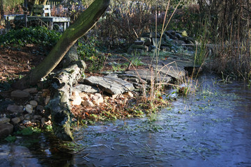 Gartenteich im Winter