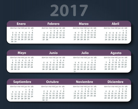 Calendar 2017 year vector design template in Spanish.