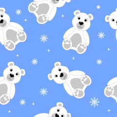 Polar bear and snowflakes seamless pattern