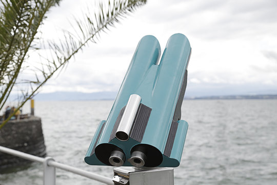 View of the Lake Constance (Germany) and a coin operated telescope