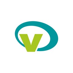 v letter initial in oval logo design