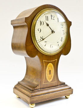 Antique Vintage Wooden Clock on White Background