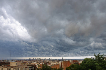 Huge storm over Barcelona, Spain