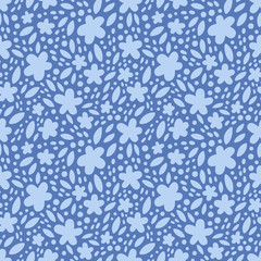 Abstract blue florals on blue background seamless pattern