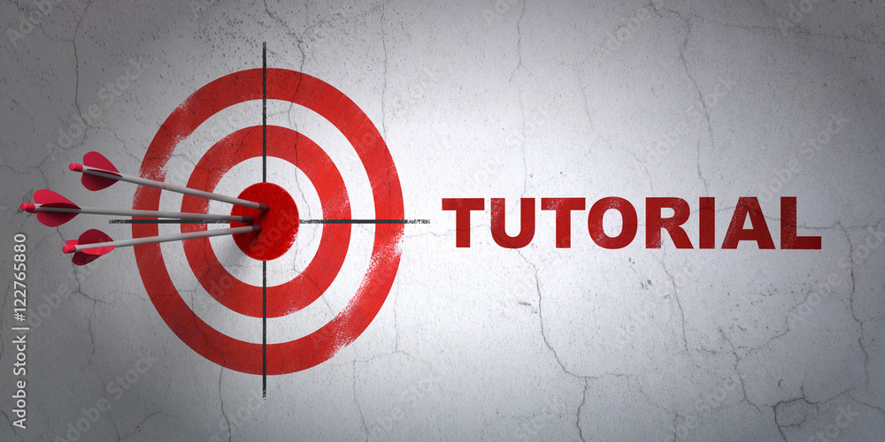 Poster studying concept: target and tutorial on wall background