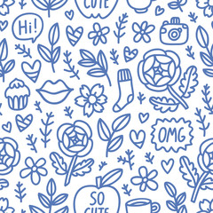 Abstract things doodle seamless pattern