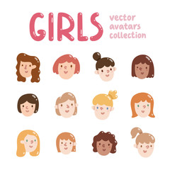 Girls colorful vector avatars collection