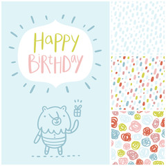 Birthday party card and patterns set
