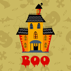 Boo card with haunted house