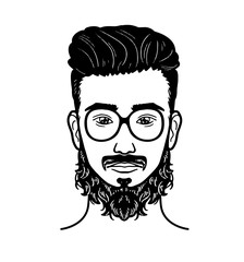 Vector portrait Hipster Image of bearded man for barbershop