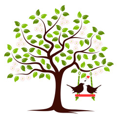 flowering tree and birds