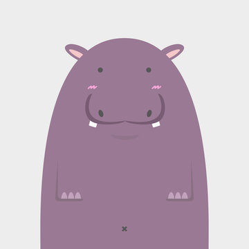 cute fat big hippopotamus on light gray background