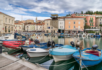 Fototapeta na wymiar The marina in the town of Piran in Italy