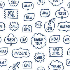 Outline phrases seamless pattern on white background