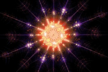 Shining star fractal polygonal shrouded sparkling warm light.Fractal art graphics.