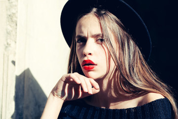 fashionable woman with red lips