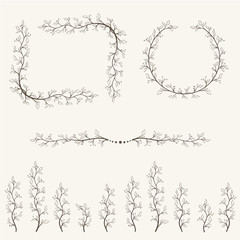 Vector set of decorative elements, border and page rules frame