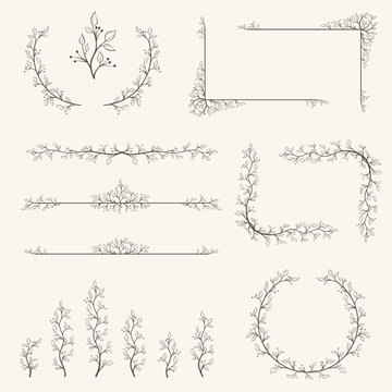 Vector set of decorative elements, border and page rules frame