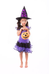 Little witch girl costume isolated on white background, Hallowee