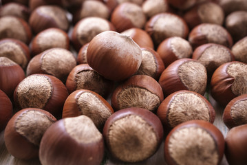 Unshelled hazelnuts. Healthy eating. Toned image. Selective focus