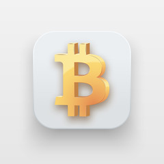 Money luxury icon. Currency Symbol of Gold Bitcoin on light backdrop with shadow. Vector Illustration Isolated on background