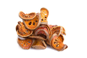 dried quince slices on a white background