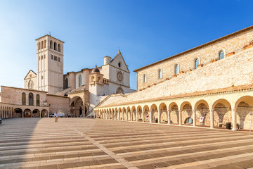 Assisi, Italy. Basilica of St. Francis, XIII century and a portico, XV century. Included in the list of UNESCO - obrazy, fototapety, plakaty