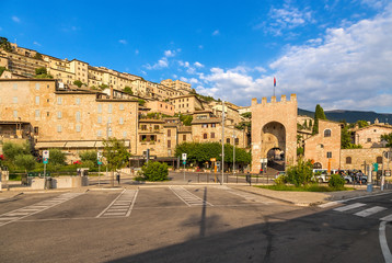 Assisi, Italy. View of the ancient city gate of the fortress