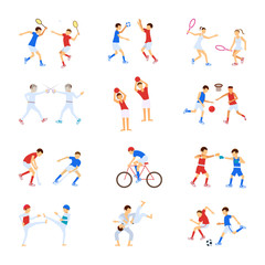 Fototapeta na wymiar Athletes Kids set, Sport characters for infographics and other projects. Children doing many sports and activities. Cartoon vector eps10 illustration.