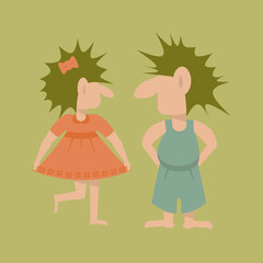 Pair of Trolls. Flat template isolated. Vector illustration simple cartoon of fairy giant girl and boy . In Scandinavian mythology a fabulous creatures.