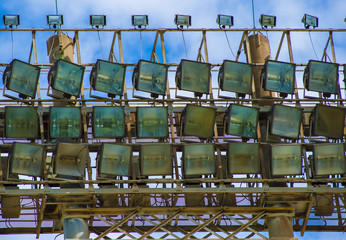 Detail tower lighthouse with powerful light projectors