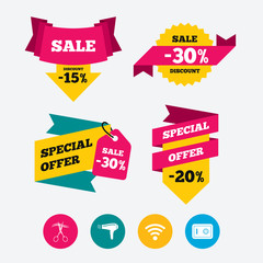 Hotel services icon. Wi-fi, Hairdryer and safe.